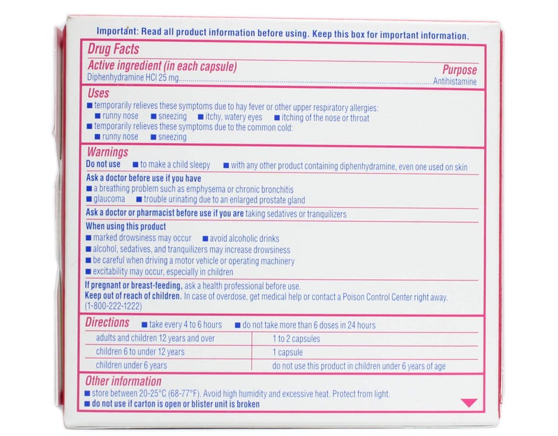 Benadryl بنادريل ليكوي-جيلز دواء مضاد للهستامين للحساسية وتخفيف البرد، خالي من الأصباغ، 24 حبة - Image 2