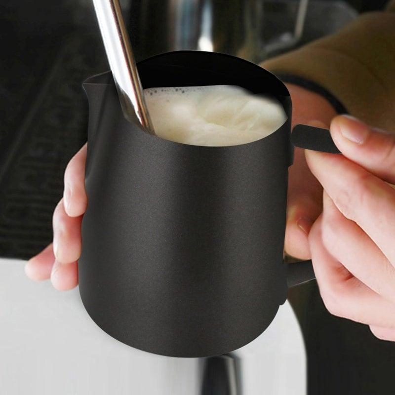 Stainless Steel Coffee Pitcher: Black Non-stick Coating - Easy To Clean Durable Liquid Measuring Pitcher for Coffee Enthusiasts, Kitchen Counter-top, Hot Cold Beverages - Image 4
