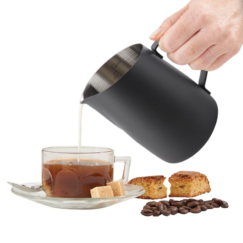 Stainless Steel Coffee Pitcher: Black Non-stick Coating - Easy To Clean Durable Liquid Measuring Pitcher for Coffee Enthusiasts, Kitchen Counter-top, Hot Cold Beverages - Image 3