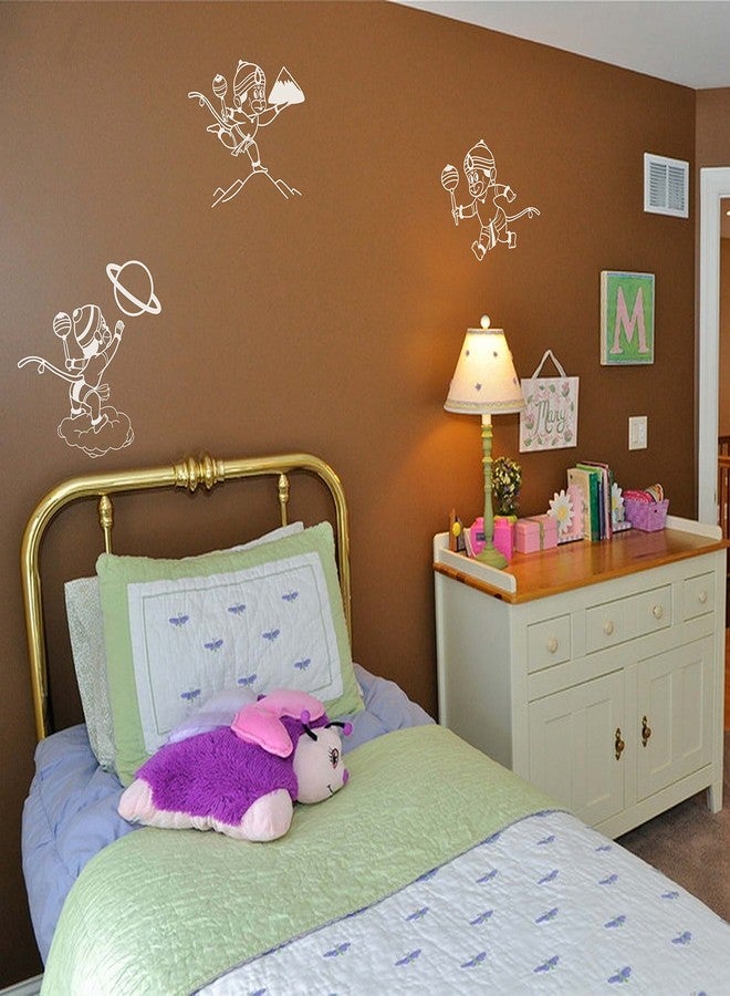 مجموعة ملصقات جدارية من WallDesign Bala Hanuman، مكونة من 3 قطع، بتأثير طلاء معدني، لون أبيض (كبير) - ارتفاع 9 بوصات × عرض 8 بوصات