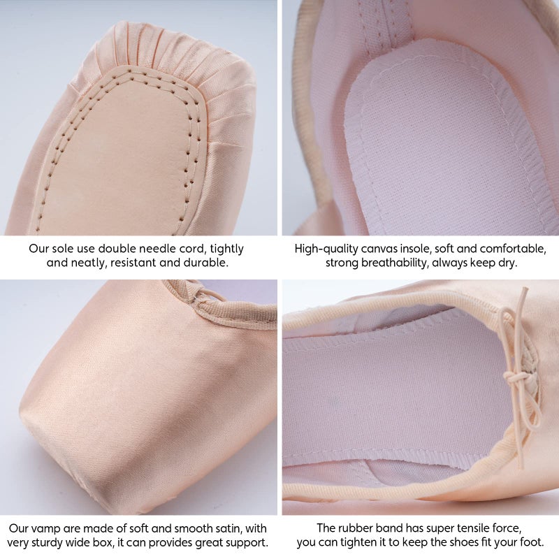 DoGeek Satin Pointe Shoes for Girls and Ladies Professional Ballet Dance Shoes with Ribbon for School or Home Pink - Image 3