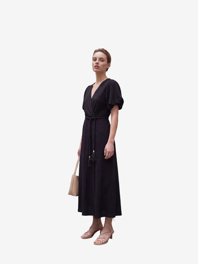 MY FASHION MY FASHION Belted V-Neck Maxi Wrap Dress
