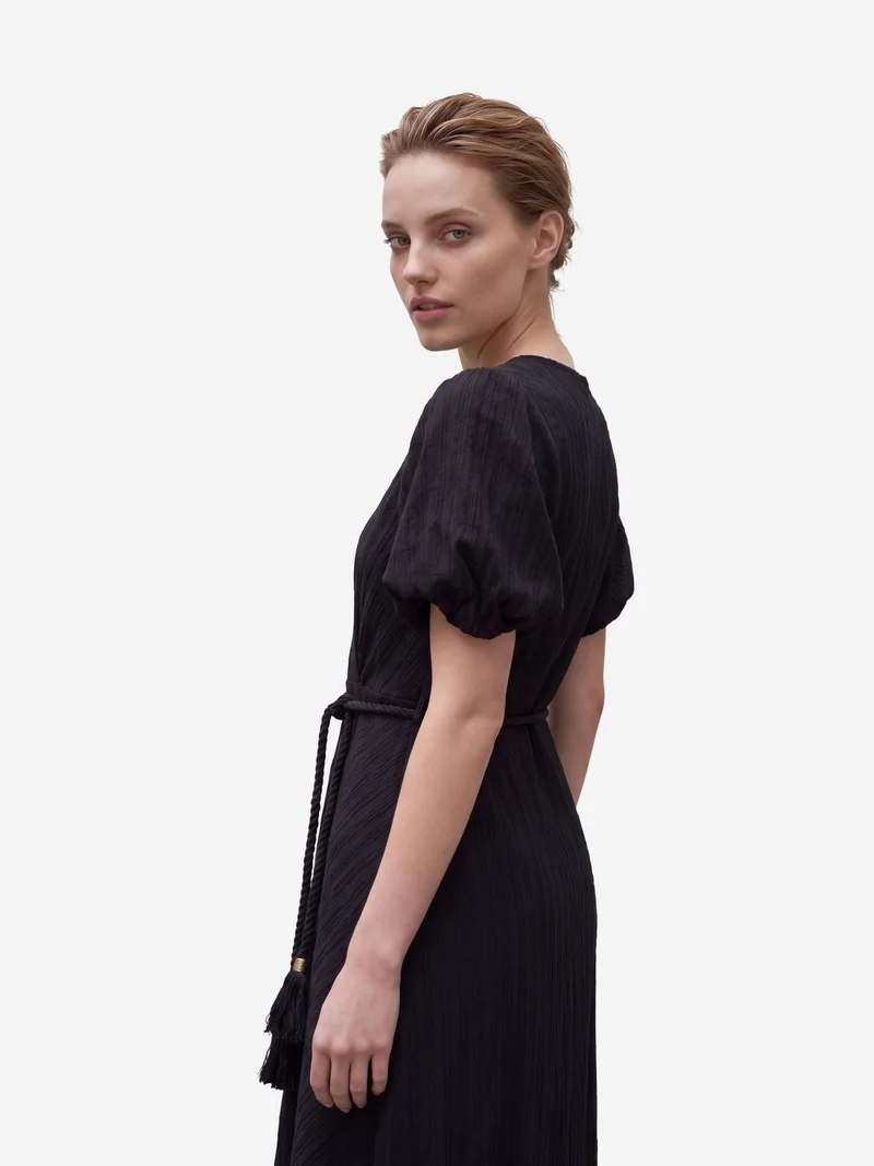 My Fashion Black MY FASHION Belted V-Neck Maxi Wrap Dress for Women | Best Price UAE