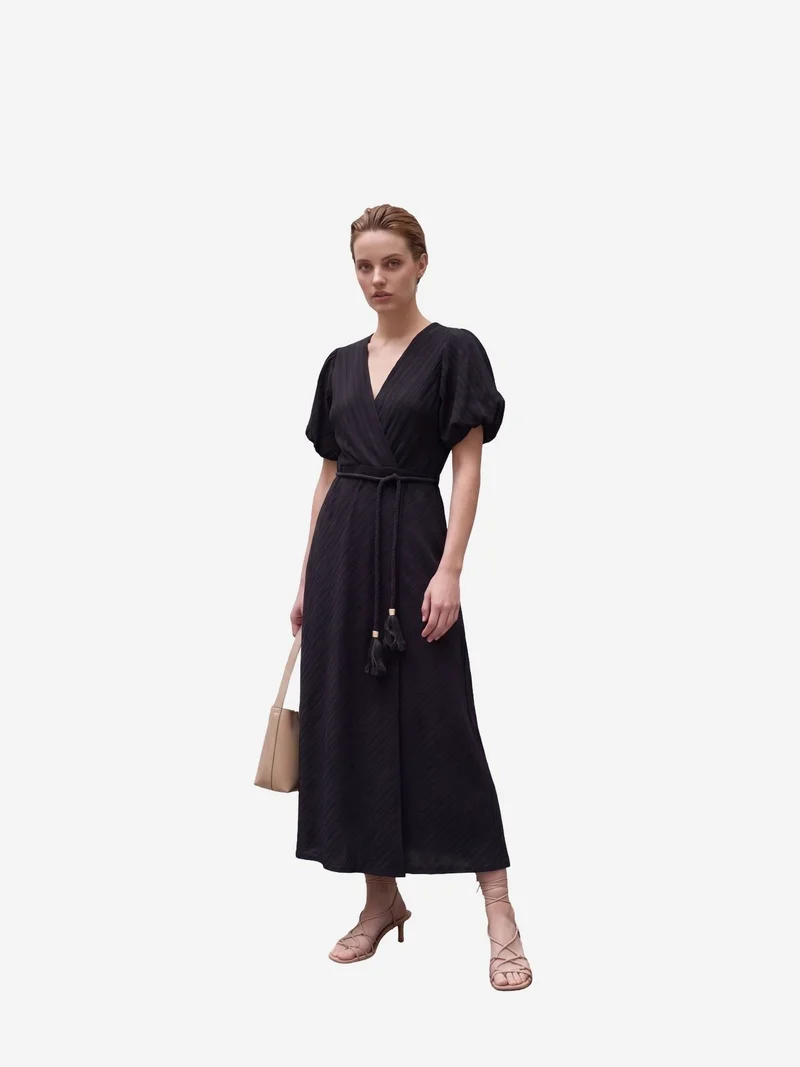 My Fashion Black MY FASHION Belted V-Neck Maxi Wrap Dress for Women | Best Price UAE