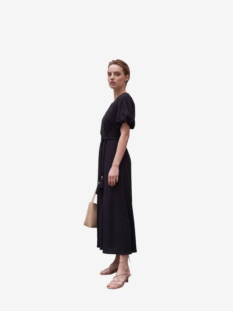 My Fashion Black MY FASHION Belted V-Neck Maxi Wrap Dress for Women | Best Price UAE