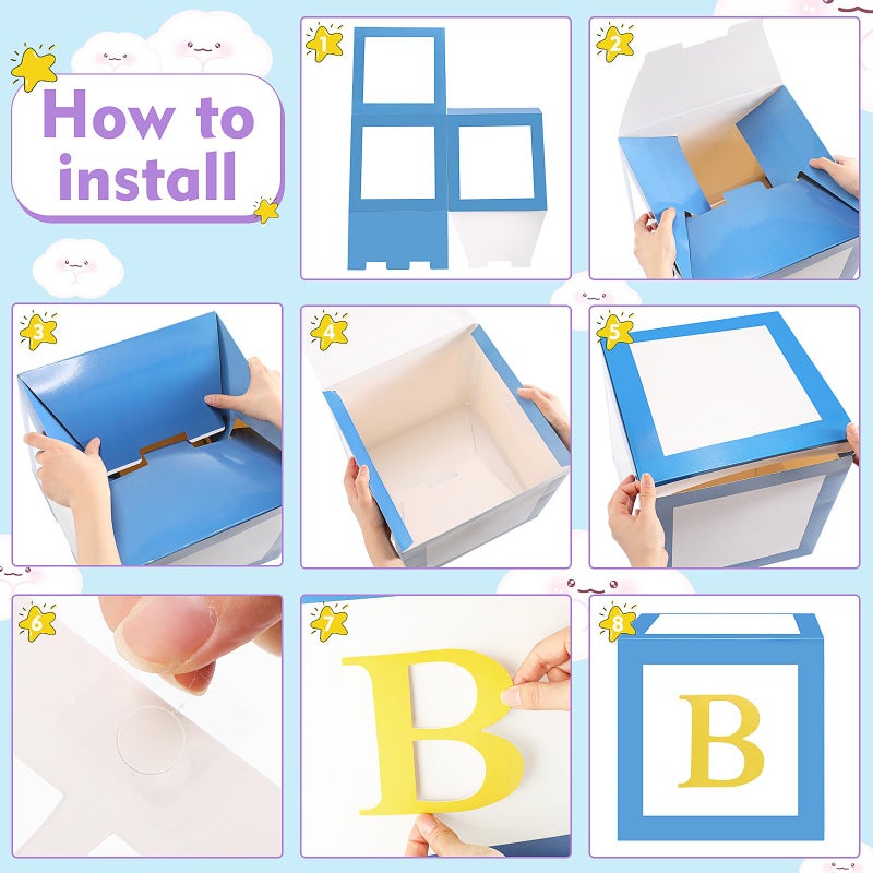 ReliThick 6 Pcs Custom Letter Toy Inspire Party Boxes with 52 Pcs Letter Cutouts 11.8 x 11.8 Inch Colorful Balloon Box Personalized Big Party Favor Box for Birthday Party Decoration(Classic Color) - Image 4