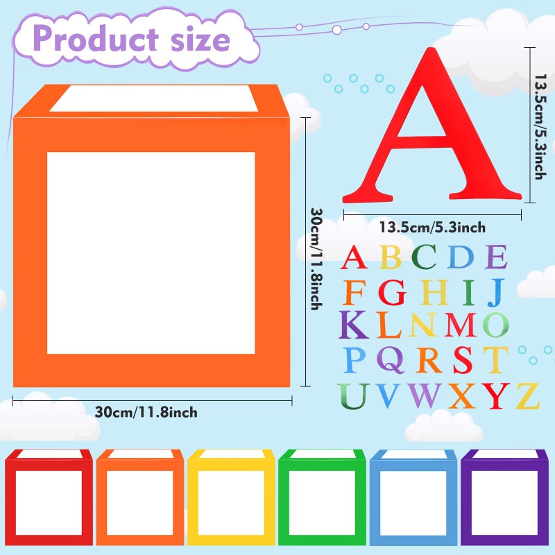 ReliThick 6 Pcs Custom Letter Toy Inspire Party Boxes with 52 Pcs Letter Cutouts 11.8 x 11.8 Inch Colorful Balloon Box Personalized Big Party Favor Box for Birthday Party Decoration(Classic Color) - Image 2