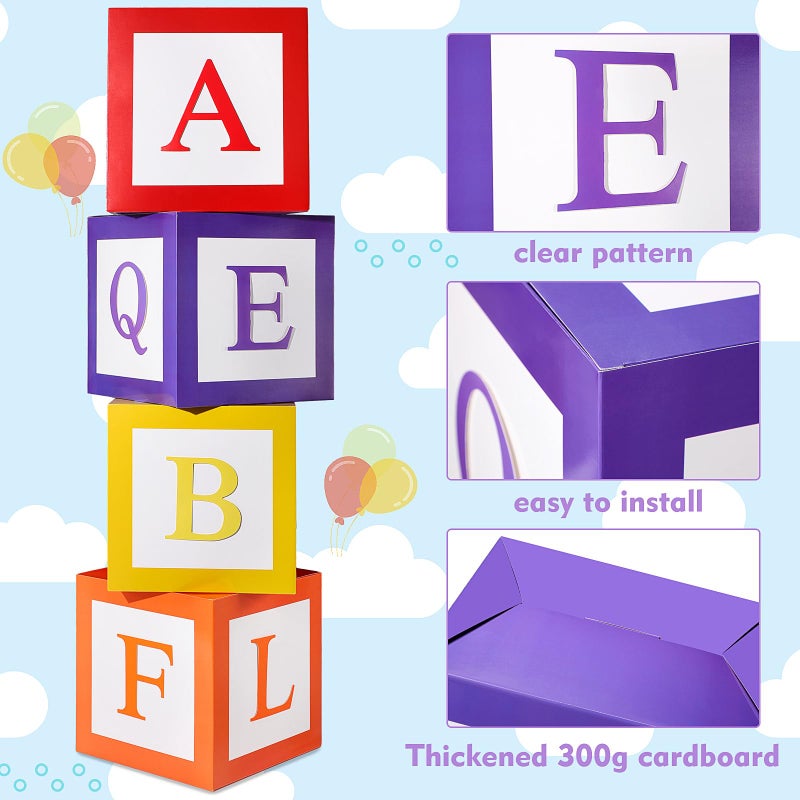 ReliThick 6 Pcs Custom Letter Toy Inspire Party Boxes with 52 Pcs Letter Cutouts 11.8 x 11.8 Inch Colorful Balloon Box Personalized Big Party Favor Box for Birthday Party Decoration(Classic Color) - Image 3