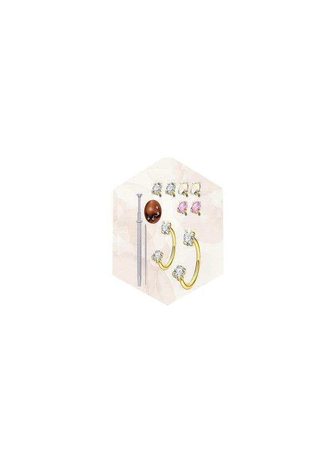 Longita 18g Horseshoe Nose Ring for Women Double Gem Horse Shoe Nose Ring Hoop 7mm 8mm Surgical Steel Gold Cartilage Helix Tragus Earring Labret Piercing Jewelry Small Septum Rings Replacement Balls - Image 1