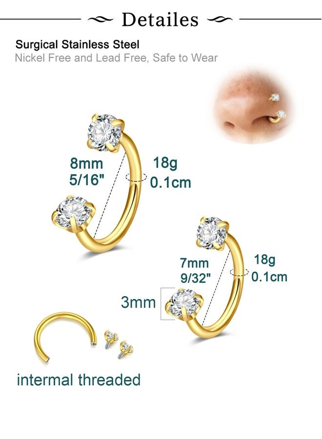 Longita 18g Horseshoe Nose Ring for Women Double Gem Horse Shoe Nose Ring Hoop 7mm 8mm Surgical Steel Gold Cartilage Helix Tragus Earring Labret Piercing Jewelry Small Septum Rings Replacement Balls - Image 2