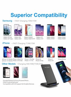 Excefore Fast Wireless Charger, 10W Max PowerWave Stand Upgraded, Qi-Certified, Charging iPhone SE, 11, 11 Pro, Pro Max, XR, Xs XS, X, 8, 8 Plus, Galaxy S20 S10 S9, Note 10 9 (No AC Adapter)  - Image 3