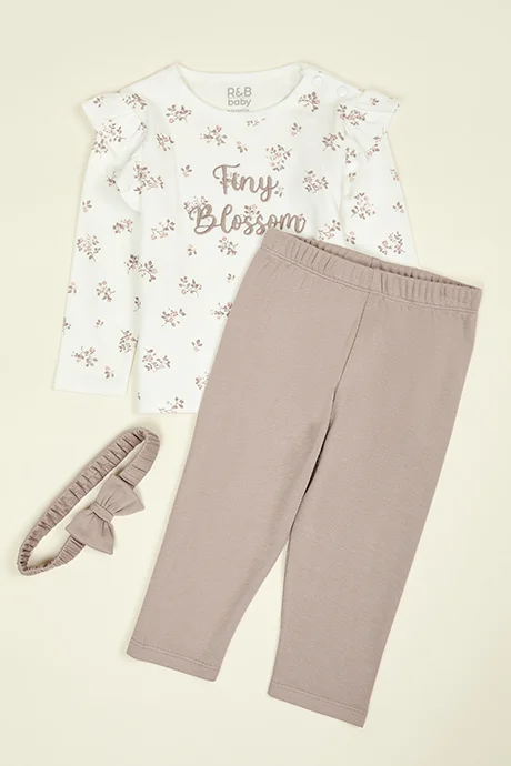 R&b Printed T-Shirt and Leggings Set with Headband