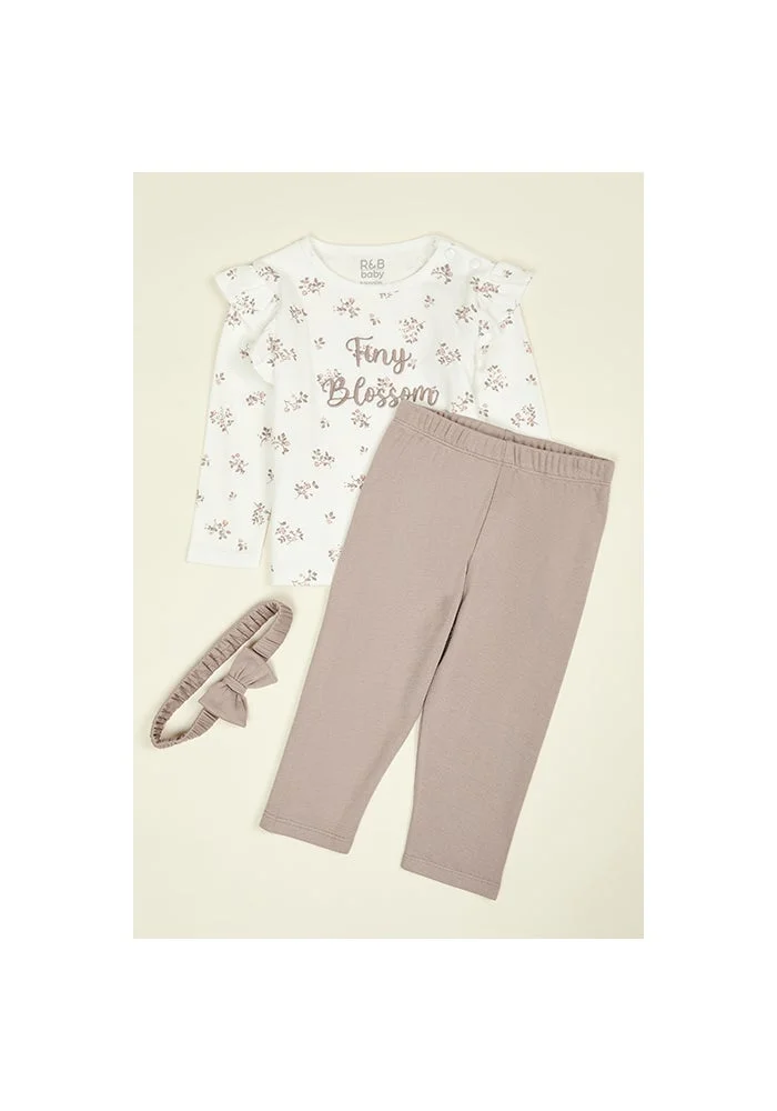 أر أند بي Printed T-Shirt and Leggings Set with Headband