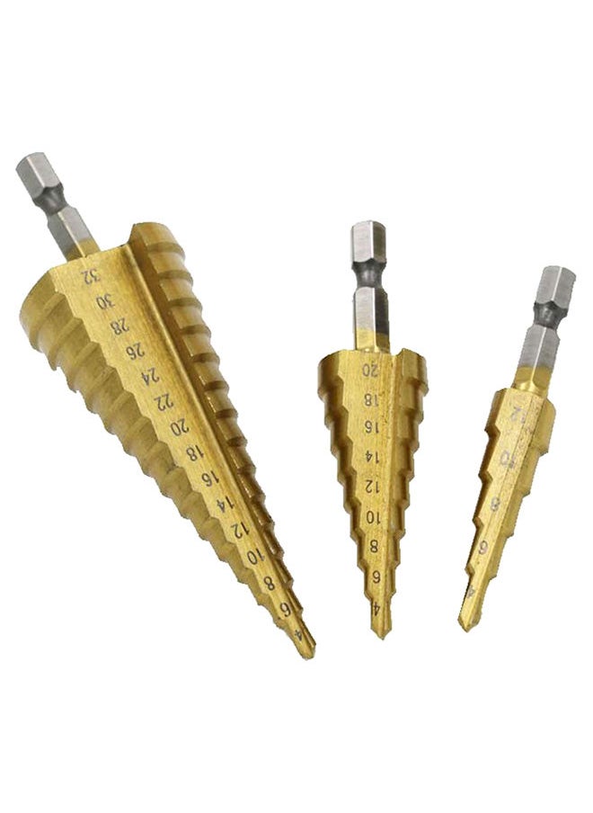 Generic 3-Piece Hexagon Shank Straight Groove Step Drill Bit Set Gold/Silver  - Image 1