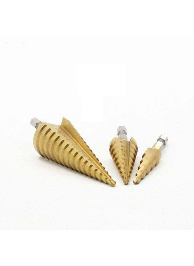 Generic 3-Piece Hexagon Shank Straight Groove Step Drill Bit Set Gold/Silver  - Image 2
