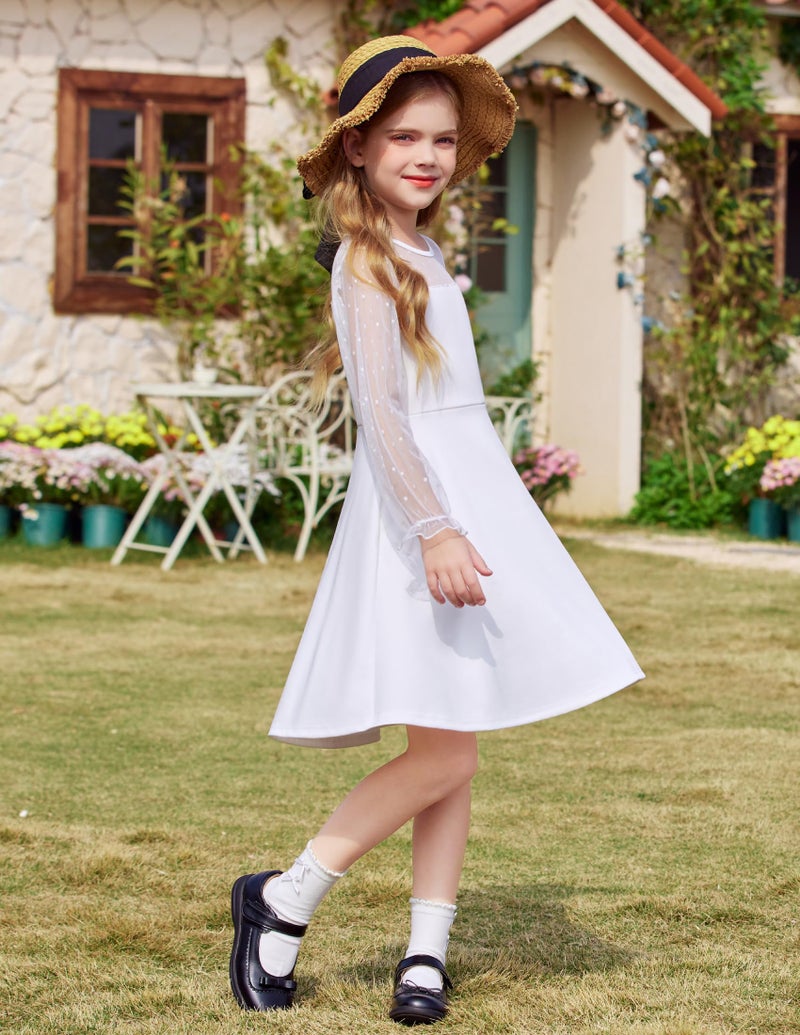 Arshiner Girl's Sheer Mesh Lantern Long Sleeve White Wedding High Waist Elegant Party Short Dress 11-12 Years - Image 5
