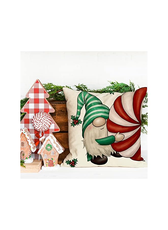 The Bros Christmas Pillow Covers Christmas Gnome Throw Pillow Case 18 x 18 Inch Decorative Red Green Merry Christmas Cushion Cover for Home Couch Sofa Farmhouse Decor, Set of 4 (AD0604) - Image 4