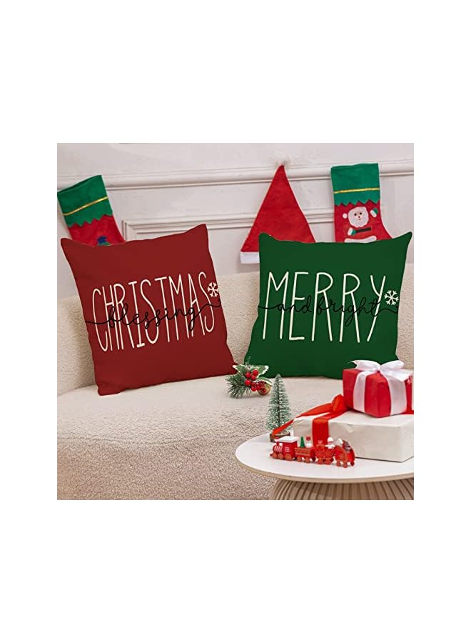 The Bros Christmas Pillow Covers Christmas Gnome Throw Pillow Case 18 x 18 Inch Decorative Red Green Merry Christmas Cushion Cover for Home Couch Sofa Farmhouse Decor, Set of 4 (AD0604) - Image 5