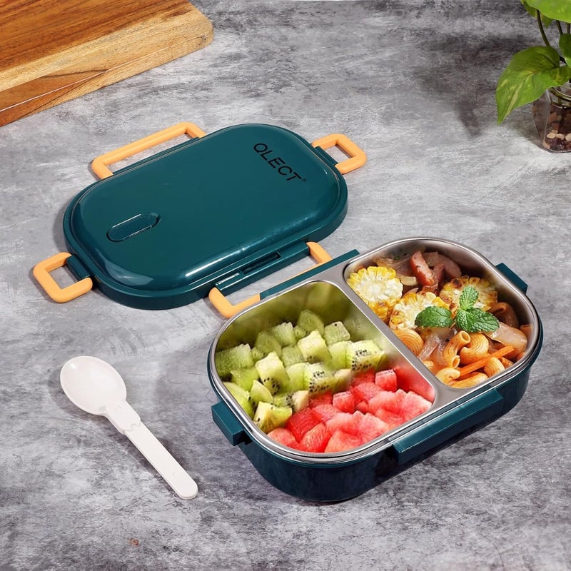 QLECT Kids Star Stainless Steel Lunch Box for Kids Adults, PUF Insulation Keeps Food Warm, Food Grade Bpa Free, 2 Compartments with Locking Lid and Steam Valve, Spill Leak Proof(700ml Dark Green) - Image 2