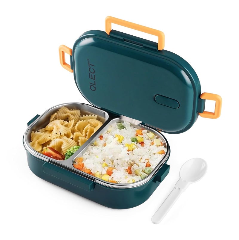 QLECT Kids Star Stainless Steel Lunch Box for Kids Adults, PUF Insulation Keeps Food Warm, Food Grade Bpa Free, 2 Compartments with Locking Lid and Steam Valve, Spill Leak Proof(700ml Dark Green) - Image 1