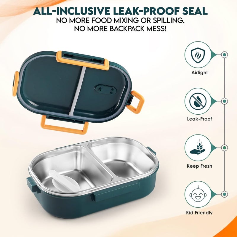 QLECT Kids Star Stainless Steel Lunch Box for Kids Adults, PUF Insulation Keeps Food Warm, Food Grade Bpa Free, 2 Compartments with Locking Lid and Steam Valve, Spill Leak Proof(700ml Dark Green) - Image 3