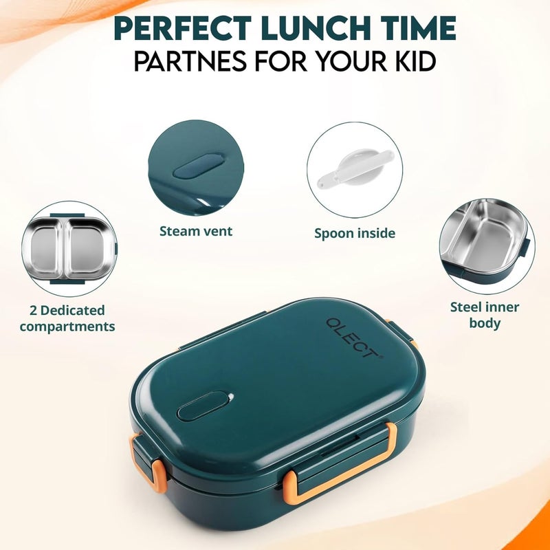 QLECT Kids Star Stainless Steel Lunch Box for Kids Adults, PUF Insulation Keeps Food Warm, Food Grade Bpa Free, 2 Compartments with Locking Lid and Steam Valve, Spill Leak Proof(700ml Dark Green) - Image 5