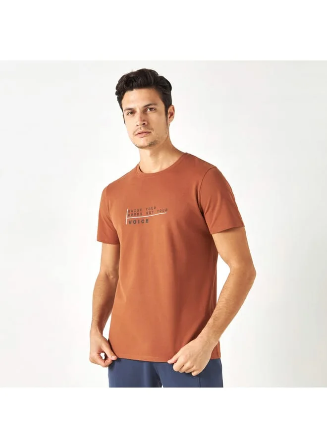 Iconic Slogan Print Pique T-shirt with Crew Neck and Short Sleeves