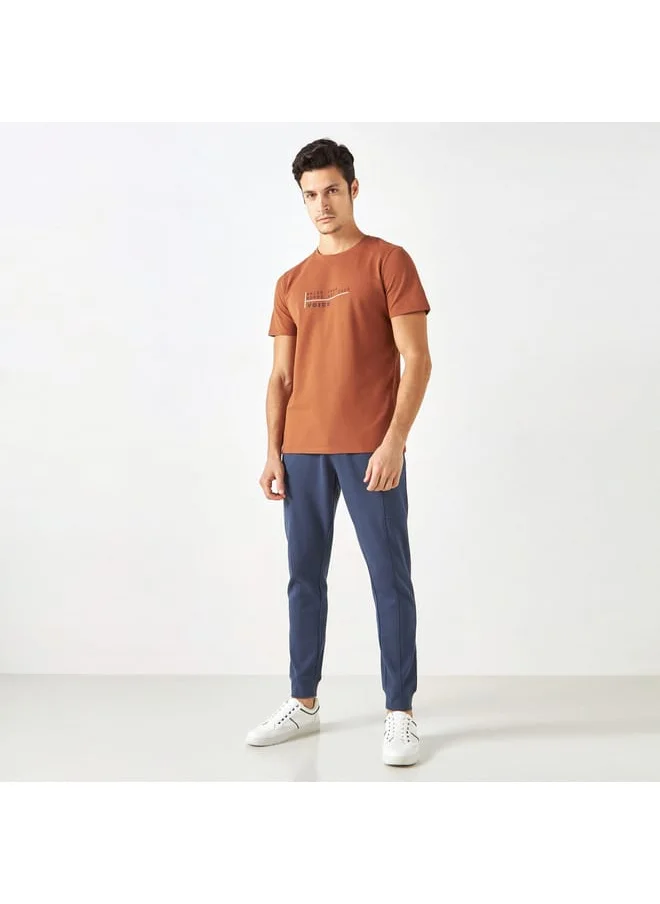 Iconic Slogan Print Pique T-shirt with Crew Neck and Short Sleeves