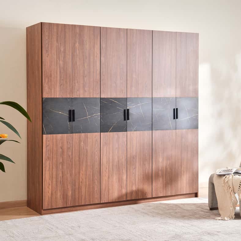 Pan Home خزانة ملابس من الجوز بـ 6 أبواب - Image 2