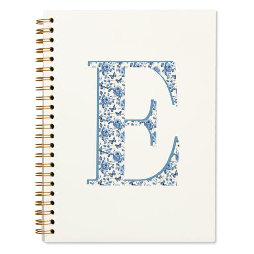 ShowDraven Blue Cute Initial Notebook Journals Diary Libretas Escolares E, Preppy Cute Personalized Notebook Gifts for Women Teen Girls Kids,Preppy Blue School Supplies for Girls 5.5x8.3 - Image 1
