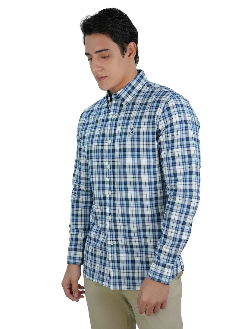 GIORDANO Men's Cotton Oxford Shirt - Small Lion Embroidery, Slim Fit, Full Button