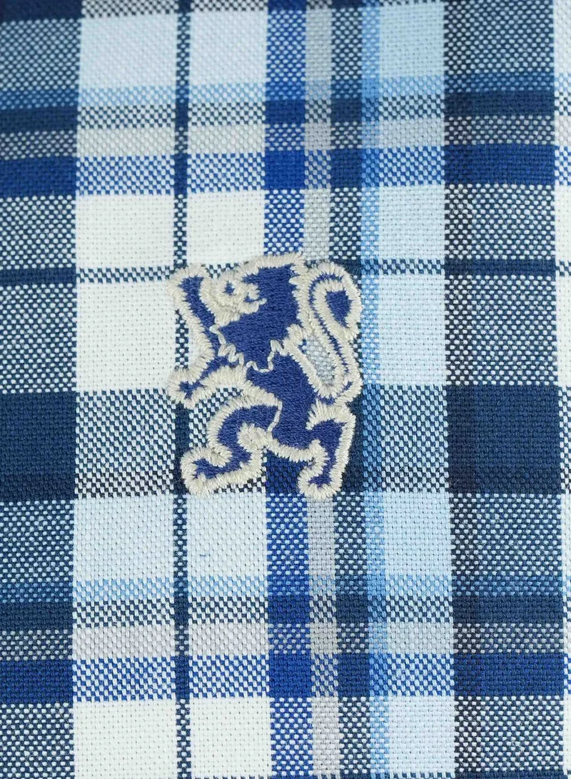 GIORDANO  Men's Cotton Oxford Shirt - Small Lion Embroidery, Slim Fit, Full Button for Men | Best Price UAE