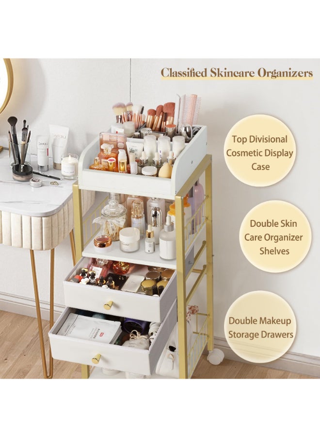 SOLIMINTR Makeup Organizer Floor Skincare Organizers Make Up Organizers and Storage with Drawers Vanity Organizer Cosmetics Display Cases Holder for Skin Care Nail Polish Perfume Gold - Image 4