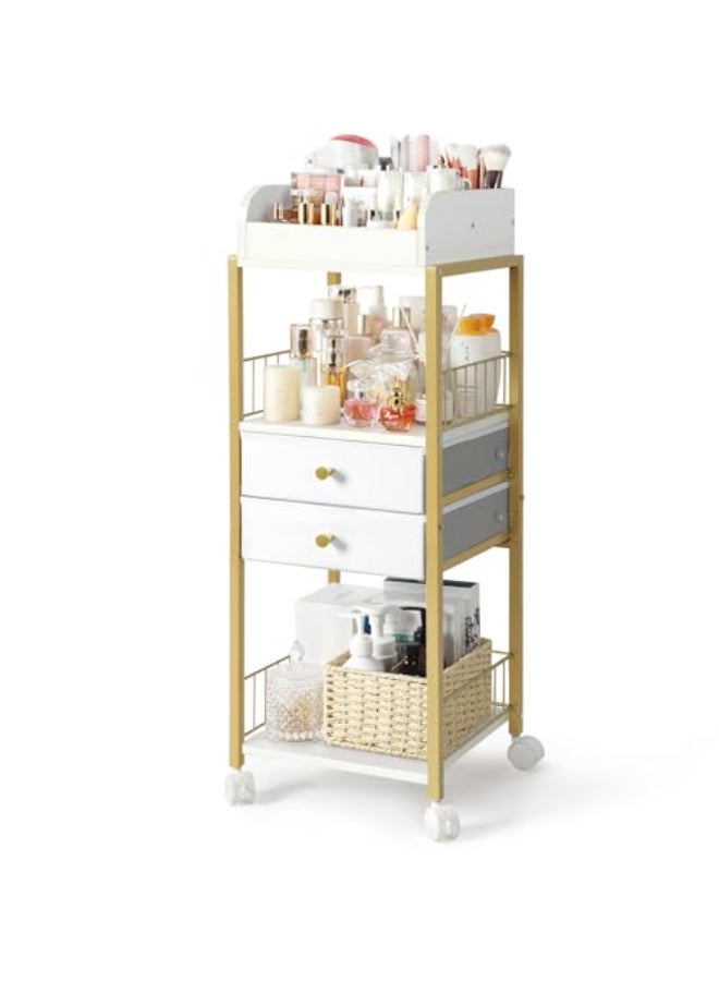 SOLIMINTR Makeup Organizer Floor Skincare Organizers Make Up Organizers and Storage with Drawers Vanity Organizer Cosmetics Display Cases Holder for Skin Care Nail Polish Perfume Gold - Image 1