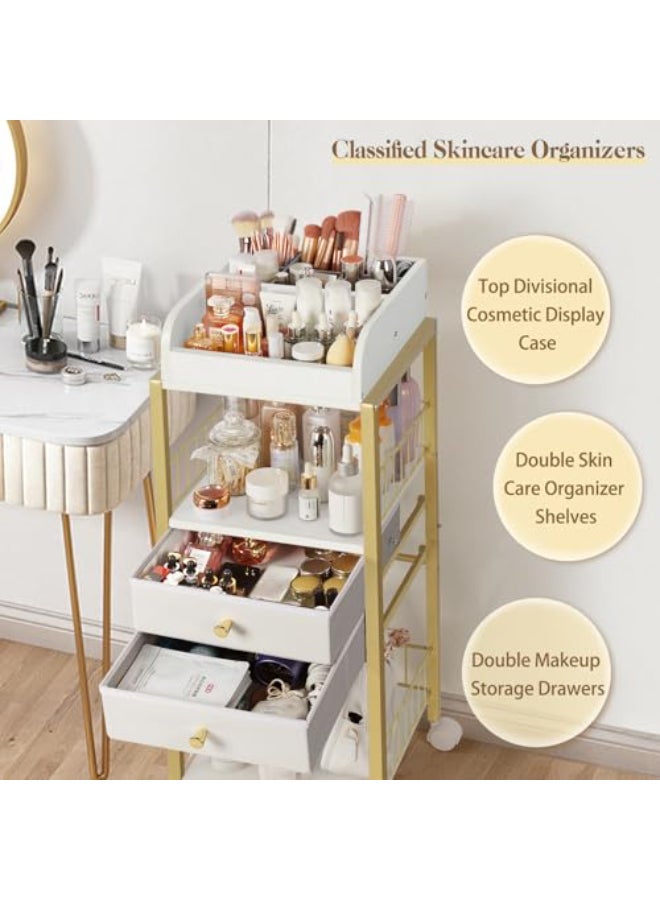 SOLIMINTR Makeup Organizer Floor Skincare Organizers Make Up Organizers and Storage with Drawers Vanity Organizer Cosmetics Display Cases Holder for Skin Care Nail Polish Perfume Gold - Image 3