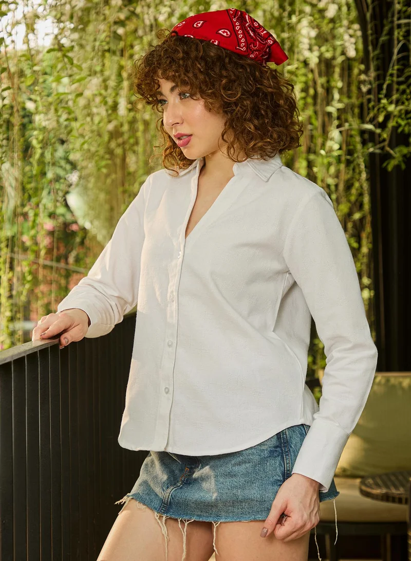 Pinacolada  Women's White Plain/Basic Relaxed Shirt For Casual Wear | Collared Neck | Long Sleeve | Button Closure | Shirt Crafted With Cotton Comfort Fit For Everyday Wear for Women | Best Price UAE