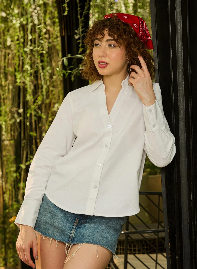 Pinacolada  Women's White Plain/Basic Relaxed Shirt For Casual Wear | Collared Neck | Long Sleeve | Button Closure | Shirt Crafted With Cotton Comfort Fit For Everyday Wear for Women | Best Price UAE