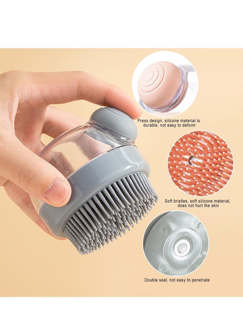 Y&D Silicone Body Brush Shower Scrubber with Gel Dispenser Function 2Pack Soft Bath Massage Do Couro Cabeludo - Escova De Cabelo Chuveiro Grey - Image 4