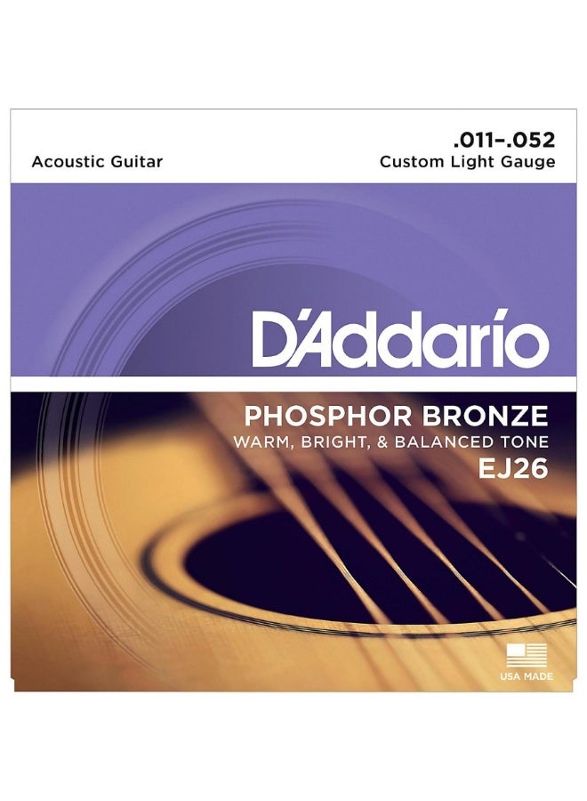 Daddario EJ26 Phosphor Bronze Acoustic Guitar String Custom Light - 11-52 - Image 1