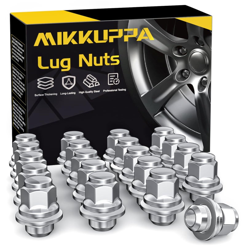 MIKKUPPA M12x1.5 Mag Lug Nuts - Replacement for Toyota Avalon Camry Corolla Highlander RAV4 Sienna Matrix Prius Venza Crown OEM Factory Wheels, Chrome 20pcs Tire Nuts with Washer - Image 1