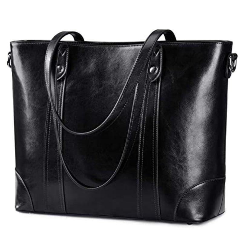 S-ZONE Leather Tote Bag for Women Office Shoulder Handbag 15.6 Inch Work Laptop Briefcase - Image 1