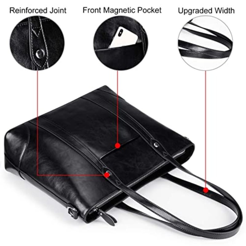S-ZONE Leather Tote Bag for Women Office Shoulder Handbag 15.6 Inch Work Laptop Briefcase - Image 5