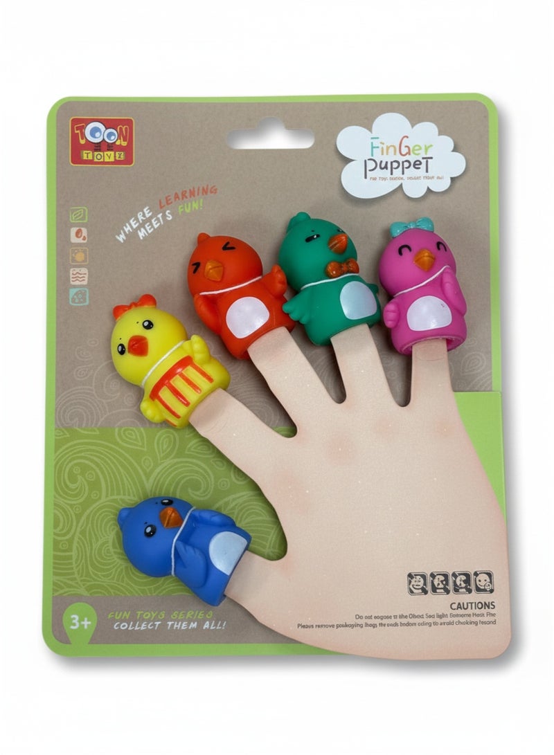 Toon Toyz 5-Piece Cute Chicks / Bird Finger Puppets Set - Soft Rubber Colorful Animal Toys for Kids - Image 1
