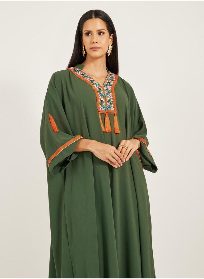 Maxim Creation Maxim Creation Embroidered V-Neck Tasseled A-Line Kaftan  - Image 3