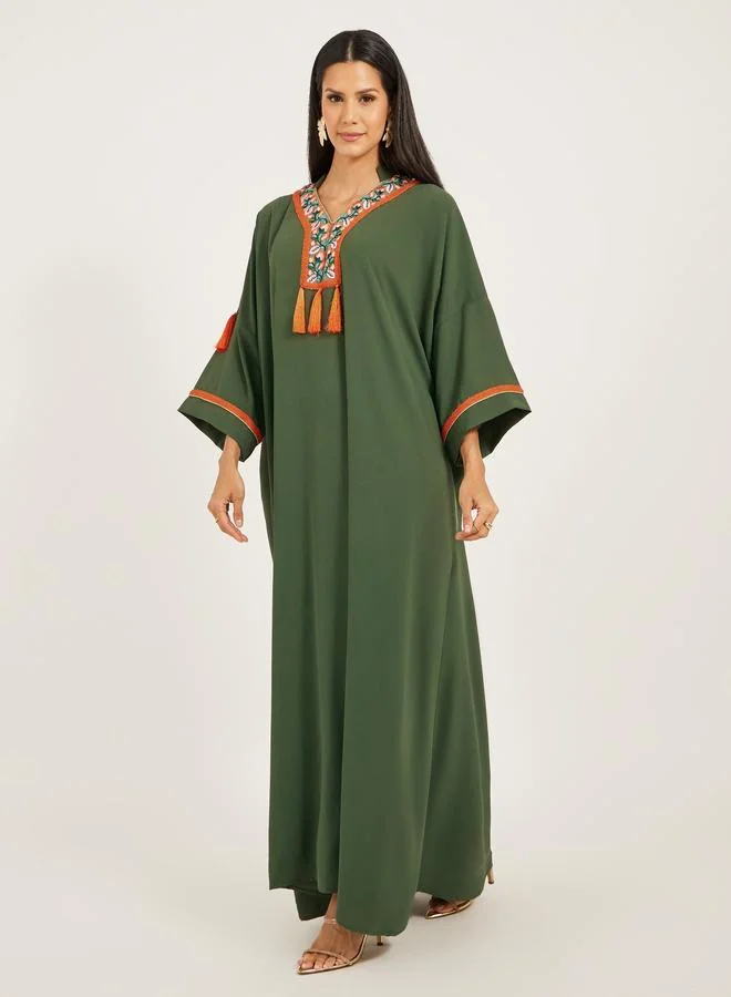 مكسيم كريشن Maxim Creation Embroidered V-Neck Tasseled A-Line Kaftan