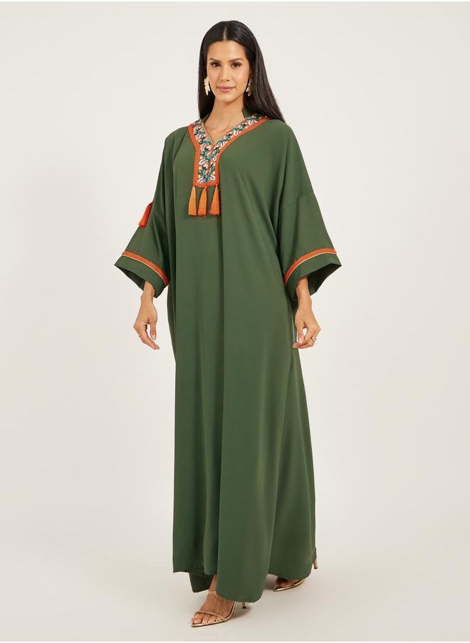 Maxim Creation Maxim Creation Embroidered V-Neck Tasseled A-Line Kaftan  - Image 1