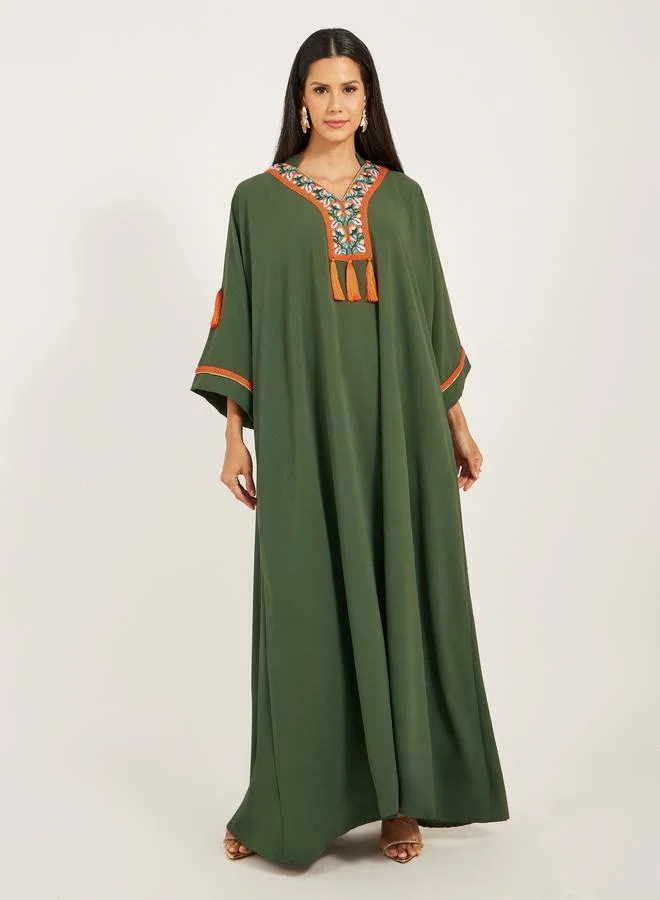 مكسيم كريشن Maxim Creation Embroidered V-Neck Tasseled A-Line Kaftan