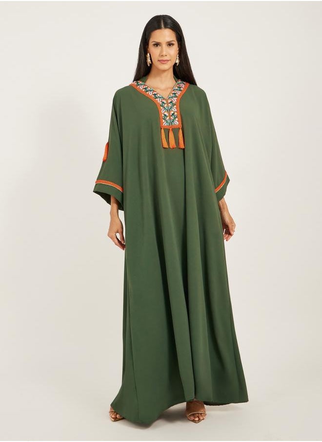 Maxim Creation Maxim Creation Embroidered V-Neck Tasseled A-Line Kaftan  - Image 2
