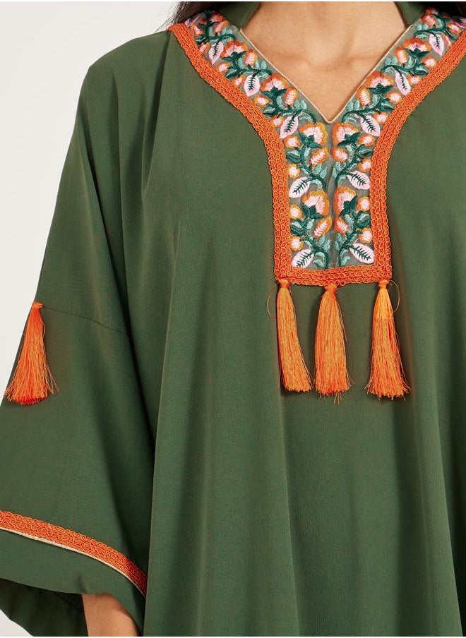 Maxim Creation Maxim Creation Embroidered V-Neck Tasseled A-Line Kaftan  - Image 4