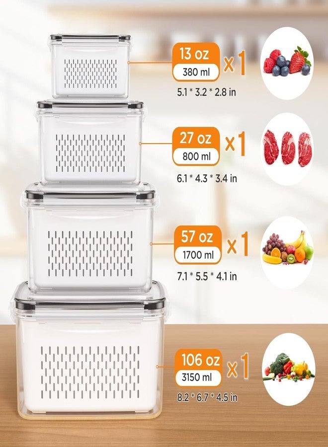 PRAMANTA Storage Containers with Removable Colanders and Lids Suitable for Vegetables, Fruits, Seafood // Fresh Food Storage Containers Organizer Bins for Fridge [1Pack of 4Pcs] - Image 2